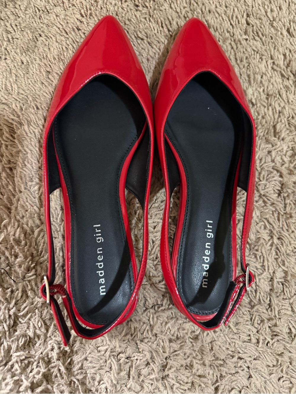 Madden Girl Red Patent Pointed Toe Slingback Flats